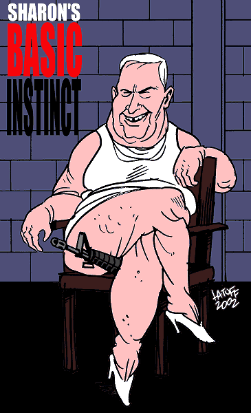 Sharon's Basic Instinct (cartoon by Latuff)