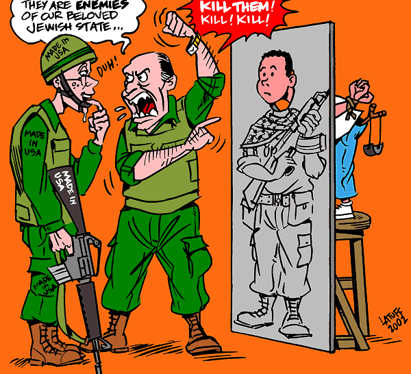 Israeli brain-washing (cartoon by Latuff)