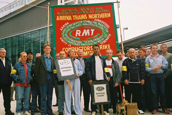 Pics. RMT strikers at Arriva in mass picket at Manchester