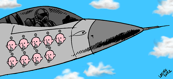 Israeli F-16 jet blown up 9 terrorists (by Latuff)
