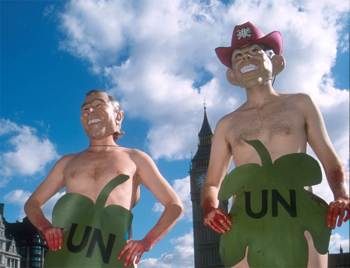 Blair and Bush at anti-war demo