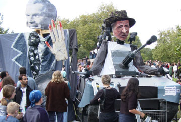 Pix of puppets and placards at peace demo