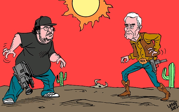 Michael Moore versus Charlton Heston (by Latuff)