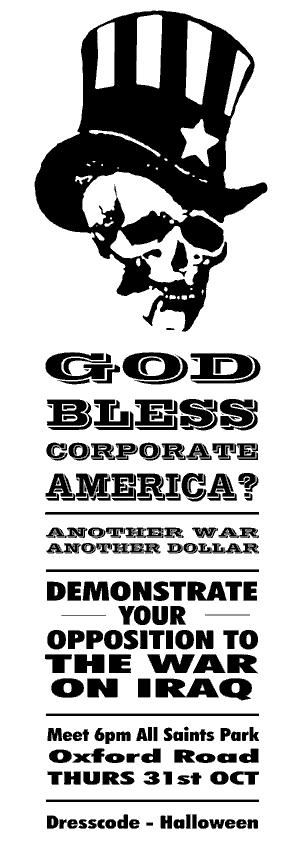 Anti-war flyer/poster for demo in Manchester October 31st