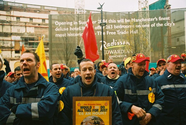 Pics.Firefighters protest at CBI conference manchester 25th