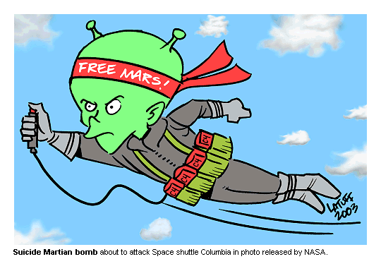 Martians claim attack against Shuttle (by Latuff)