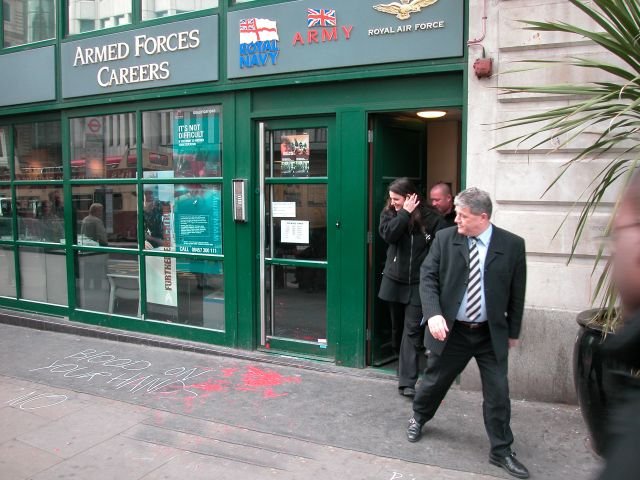 Exxon, MoD and army targeted in central London