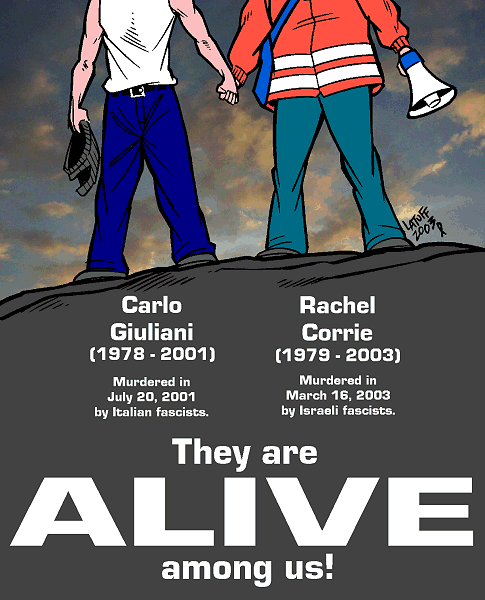 Carlo Giuliani and Rachel Corrie remembered (by Latuff)