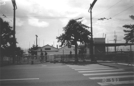 The red zone at the lakeside- fenced off, but also containers, military & police
