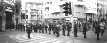 the small demo tries to invade the yellow zone