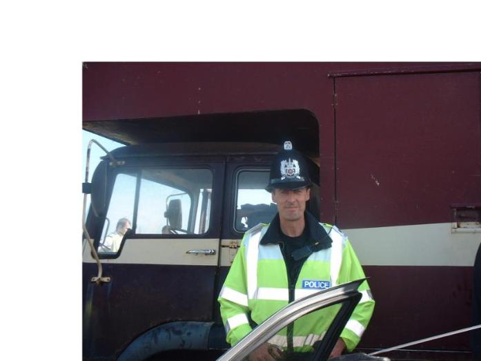 Has anyone seen a purple truck with a white stripe?