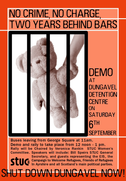 Poster and call for demonstration against Dungavel Detention Centre
