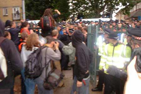 eventaualy the corwd was pushed into a park