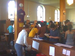 Early morning: people register at the registration point