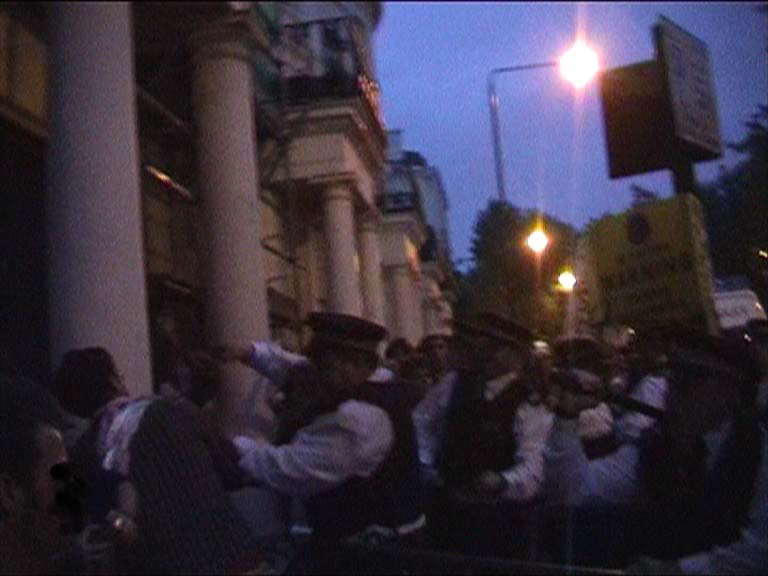 Pumped up and unprovocked, the police hit first...