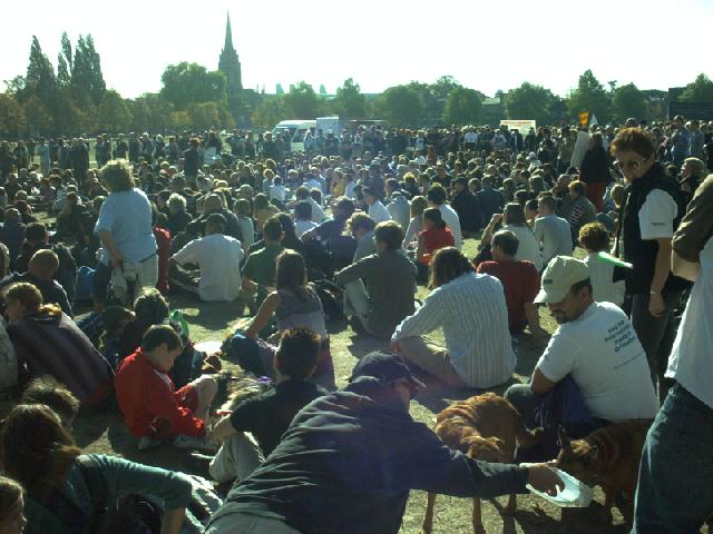Crowd gathers to hear speakers before march
