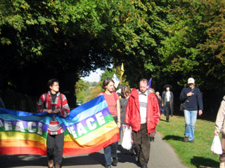 Marching peace flags