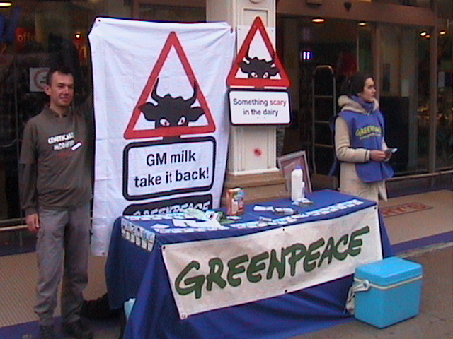 Greenpeace stand outside Sainsbury