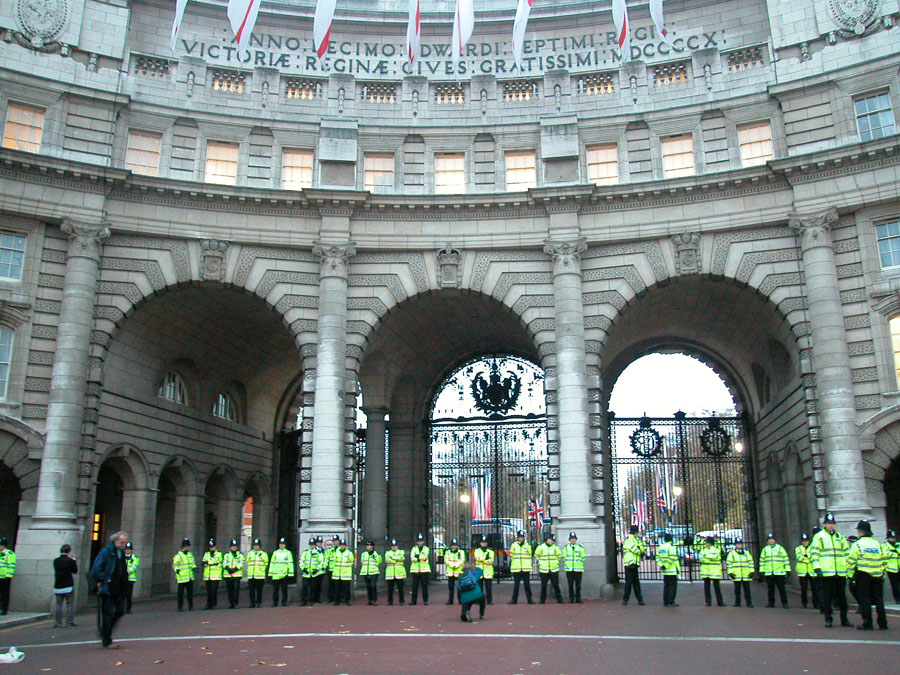Police guarding entrance to Pall Mall