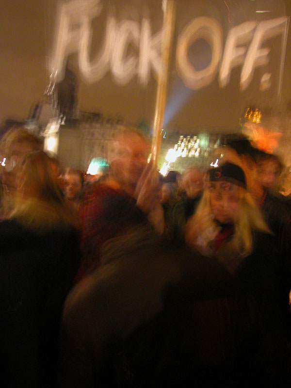 Late evening protest in Trafalgar Square