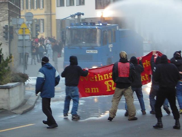 black bloc et al confroting riot police somewhere in switzerland!