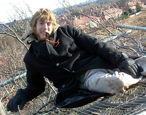 Rob taking a break high above the ground at the Sherwood camp.