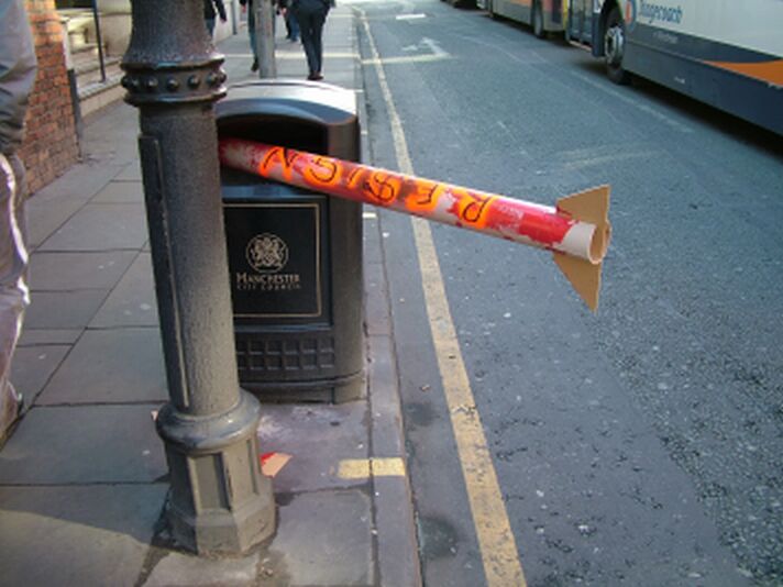 Rocket narrowly misses Blair's ass