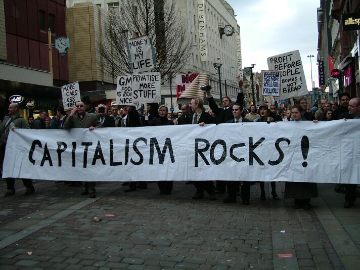 Ironic march for capitalism heads towards conference