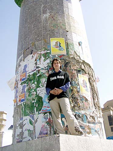 Jo alongside the infamous pillar Saddam's statue once stood on.