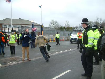 Making a run thro' police lines to block entrance again