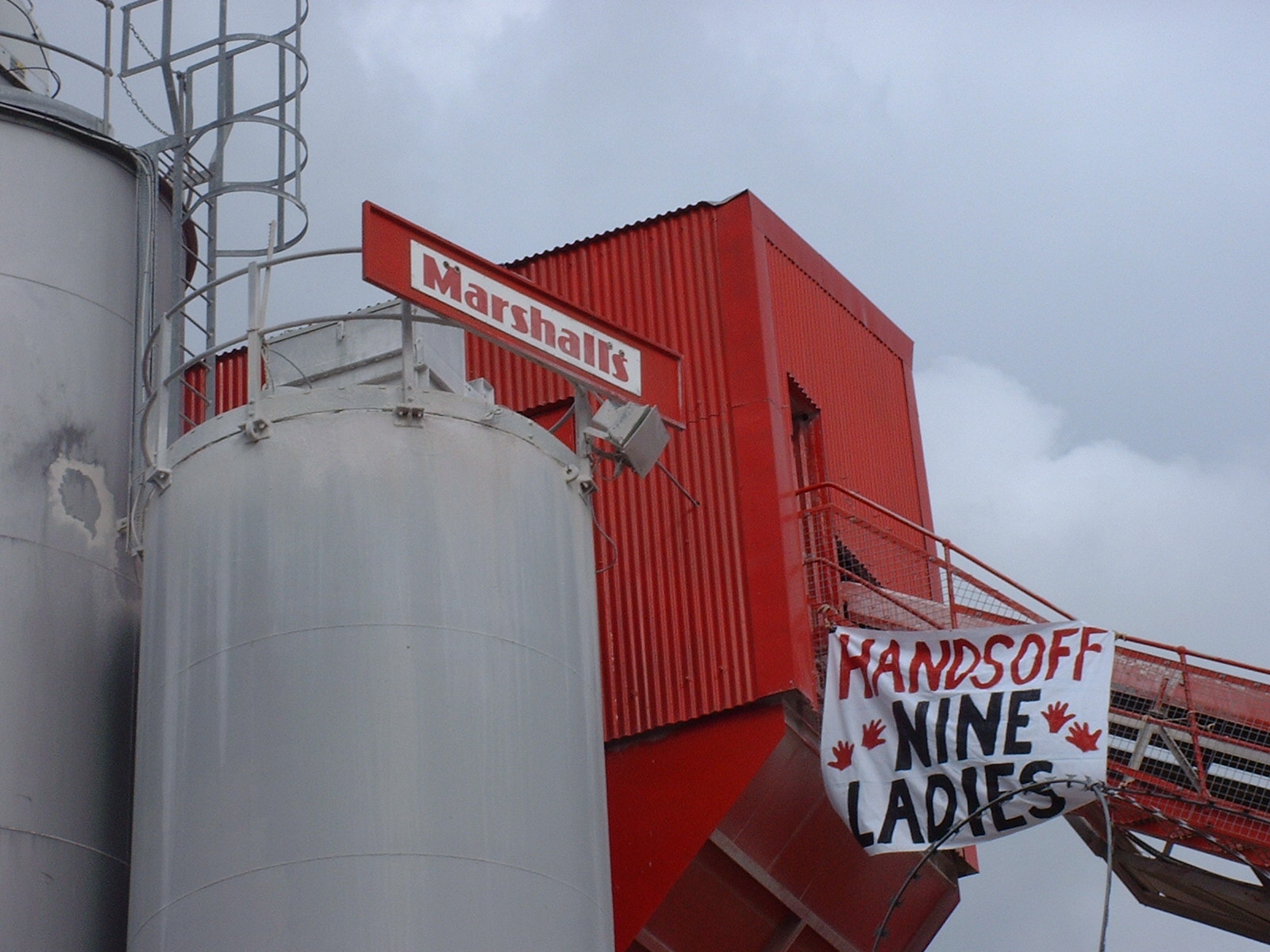 Banner hung on tower