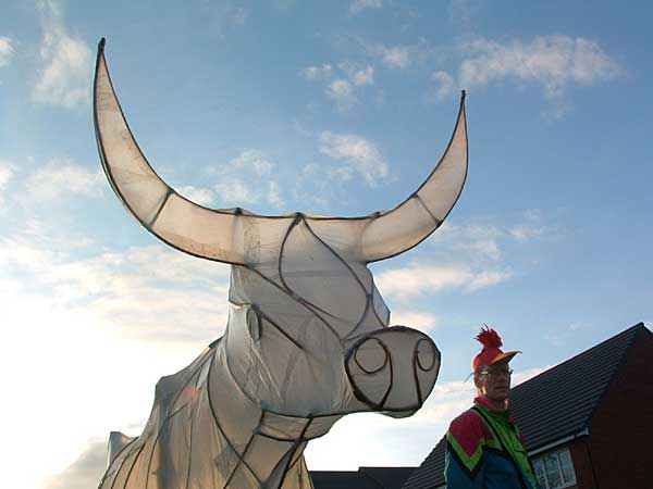 A drummer and a cow lantern on Abbeydale road
