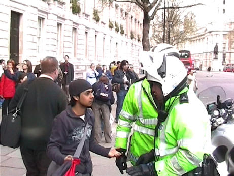 police bikers hassle flag-bearers