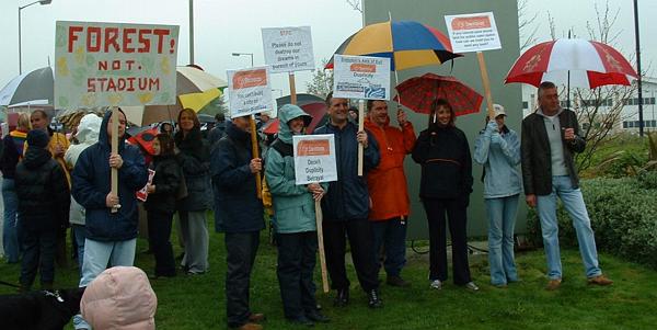 Assembling protestors pose for the media