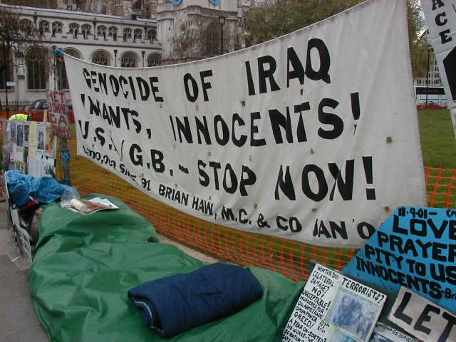 Brian’s bed in Parliament Square.