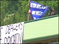 Banners on the rooftop occupation
