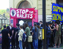 Supporters outside the wine bar during Monday’s eviction bid