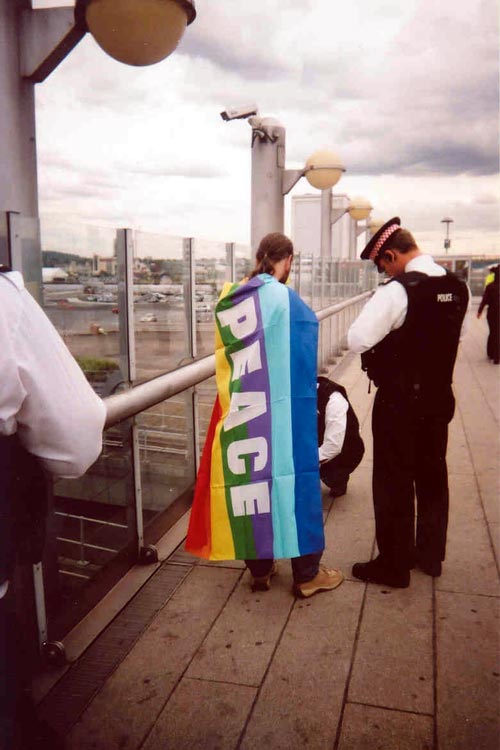 Activist at DSEi 2003 gets searched on his way home.