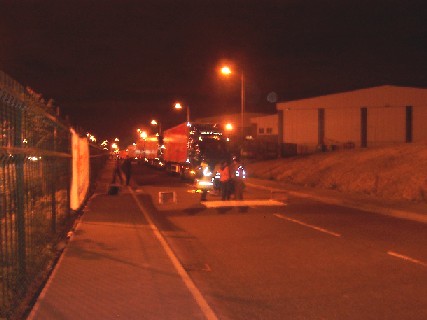 Lorries stopped on access road