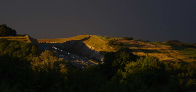 Recent view of the road cutting through the once beautiful Twyford Down