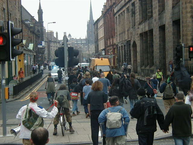 Marching down Bristo Place towards Royal Mile.