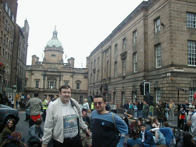 Paul (left) and Stephen by the sit down protest on the Royal Mile.