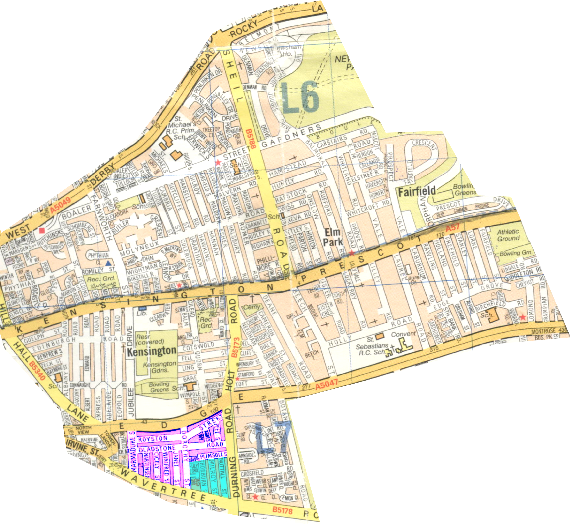 purple area = demolition ---- green area = possible demolition