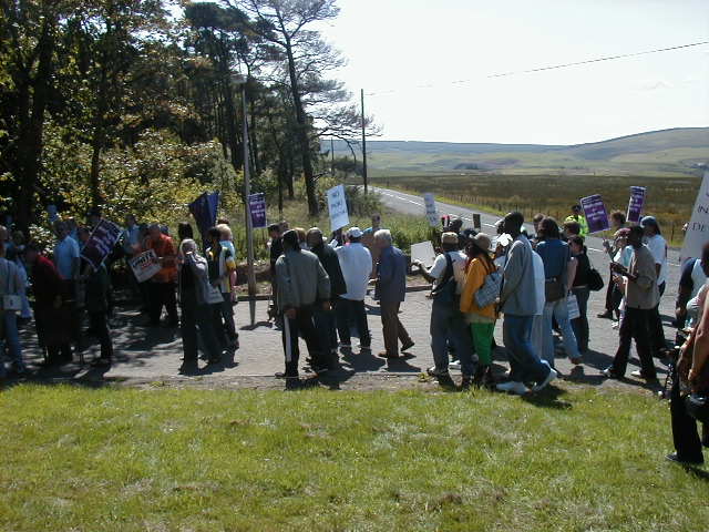 Protestors entering Dungavel.
