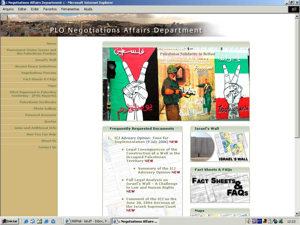 Printscreen of PLO Negotiations Affairs Department website.