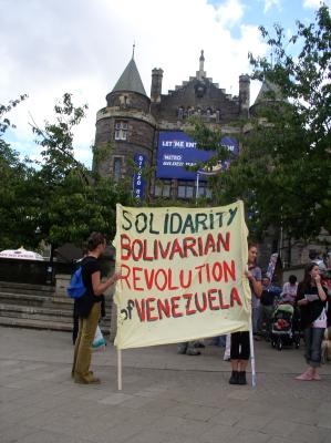 start of demo at Bristo Place, in the background festival venue