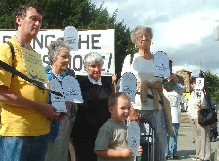 Colchester Peace Campaigners place memorials to all the victims of this war
