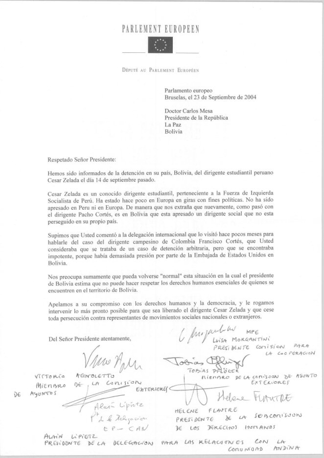 EuroMPs letter of protest