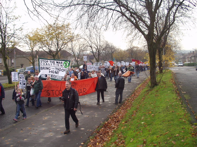 Marching along Braidcraft Road, Pollok.