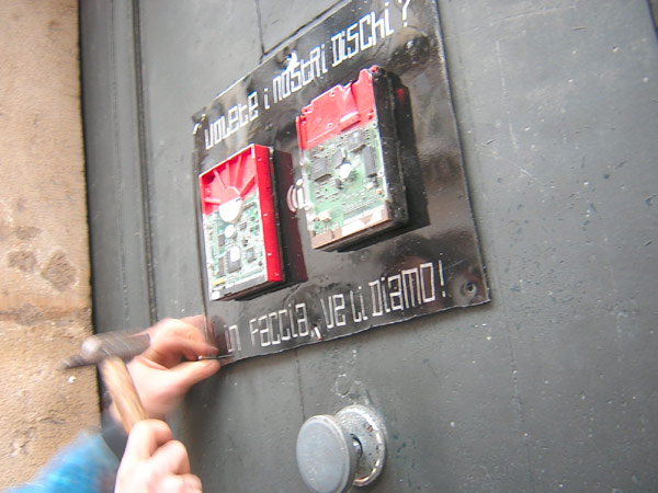 The harddrives being nailed in place